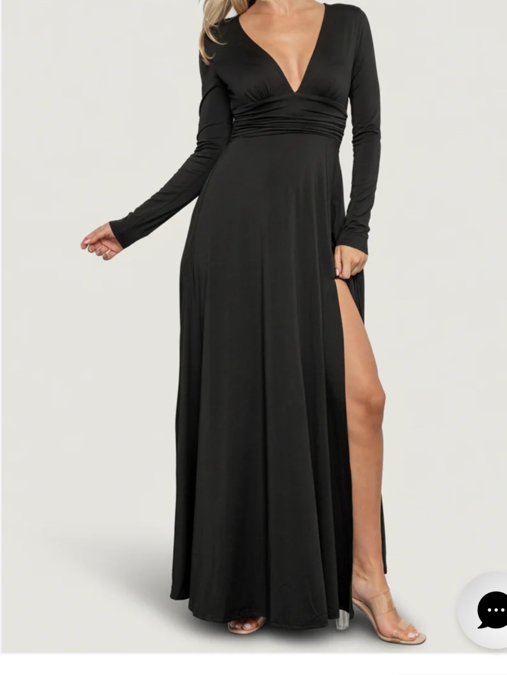 Baltic Born Arianna Maxi Dress Vneck Black XL Long Sleeve Front Slit Stretch